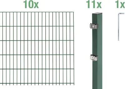 Obrázek produktu pro Alberts 650032 Doppelstabmattenzaun als 22 tlg. Zaun-Komplettset, grün, Höhe 120 cm, Länge 20 m
