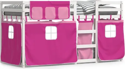 Image de vidaXL Lit superposé avec rideaux rose 90x200 cm pin massif