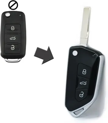 Produktbild von Modifiziertes Techstar-Autoschlüsselgehäuse im Taschenmesser-Design, 3 Tasten, kompatibel mit Volkswagen Golf 5, Passat B6, Touran, Jetta, Skoda Octavia 2 – sportliches Design, verbessertes Modell