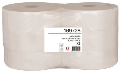 Image de Colis de 6 rouleaux papier hygiénique blanc ouate JUMBO 2 plis 380m - 169728
