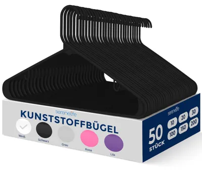 Productafbeelding van SereneLife kledinghangers, 50 stuks - Kunststof kledinghangers, zwart
