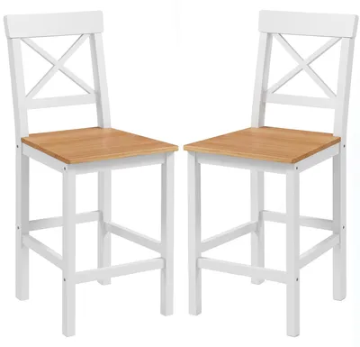 Produktbild von Barhocker 2er Set Barstuhl aus Kiefernholz mit Fu?stš¹tze, Lehne, Landhaus-Stil fš¹r Kš¹che, Wohnzimmer, Natur