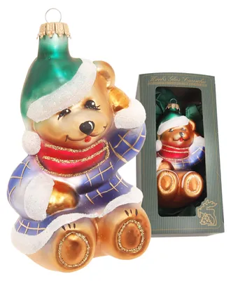 Produktbild von Krebs Glas Lauscha Weihnachtsbaumschmuck - großer Weihnachtsbär - ca. 12cm - niedliche Anhänger aus Glas