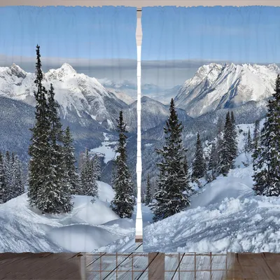 Produktbild von ARANDE Winter Gardine, Epische Winter-Landschaft mit Snowy-Kiefern in der Schweiz Walddruck, 280 x 175 cm, Weiß Grün