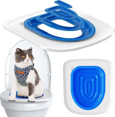 Produktbild von PolkaHome® Katzentoiletten-Trainer – Wiederverwendbares Trainingsset aus Kunststoff, Blau/Weiß, für alle Toiletten geeignet