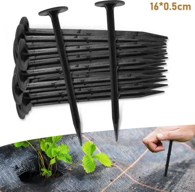 Obrázok produktu pre Plastové kolíky do zeme, sada 800 kotiev do zeme, upevnenie na záhradné rúno, každý 16 cm dlhý, čierny, drenážna mulčovacia fólia z rúna