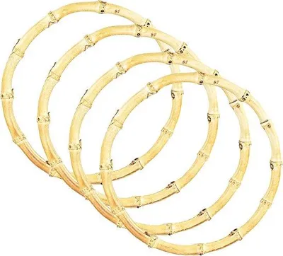Productafbeelding van Ronde Bamboe Handtas Handvatten Set van 4 - Natuurlijke Houtlook - Duurzaam en Glad - Perfect voor DIY Tassen - ShopVlot