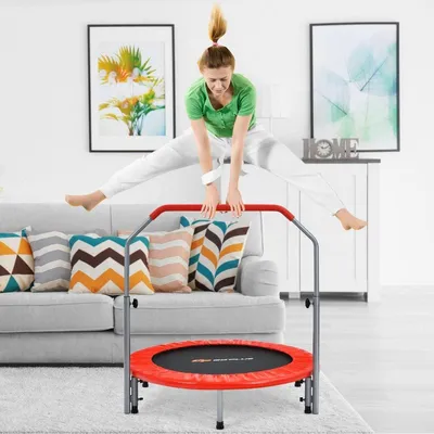 Immagine prodotto di Mini trampolino pieghevole Ø101 cm con maniglia regolabile in altezza Trampolino fitness rosso