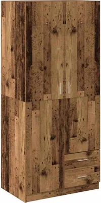 A tall, narrow wardrobe with a rustic, reclaimed wood appearance.