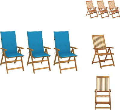 Image de vidaXL Chaises de jardin pliantes 3 pièces avec coussins en bois massif d'acacia - Chaises de jardin