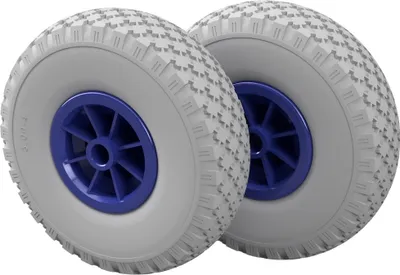 Immagine prodotto di 2 x Ruota in poliuretano Ø 260 mm 3.00-4 cuscinetto a strisciamento ruota del rimorchio volante per carrello manuale a prova di foratura, grigio/blu