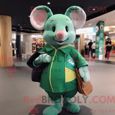 Produktbild von Grüne REDBROKOLY Maus Maskottchen Kostüm Charakter bekleidet mit einem Wickelrock und Messenger Bags