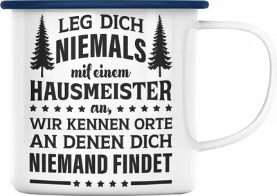 Produktbild von Trendation - Hausmeister Emaille Tasse Lustige Sprüche Geschenke Lustig Spruch Haustechniker (Blau)