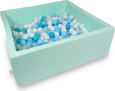 Produktbild von Bällebad 110x110x40cm mint – Mit 600 Bällen / türkis, weiß, transparent, babyblau