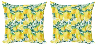 Immagine prodotto di ABAKUHAUS Set di copricuscini moderni (2 pezzi), Rami di agrumi maturi, vibrante fioritura stagionale, acquerello, 40 x 40 cm, Verde Giallo