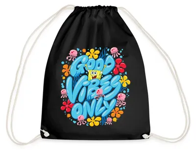 Produktbild von Spreadshirt Spongebob Schwammkopf Good Vibes Only Turnbeutel, One size, Schwarz