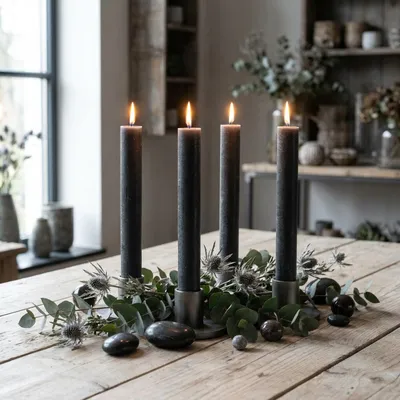 Produktbild von Stabkerzen durchgefärbt Anthrazit 34×240mm 4er Set Weihnachtsdeko Kerzen lang brennend, 4 Stück