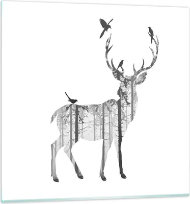 Produktbild von Bilder auf glas - Hirsch Herbst Wald Illustration - 70x70cm - Glasbilder - Wandbilder - Kunstdruck - zum Aufhängen bereit - Wanddekoration aus Glas - Glas Bilder - Wandbild auf Glas - GAC70x70-3159