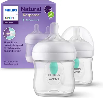 Immagine prodotto di Philips AVENT Natural Response - 2x biberon con valvola AirFree, 125 ml, senza , per neonati da 0 mesi (modello SCY670/02) 2 unità 1 biberon