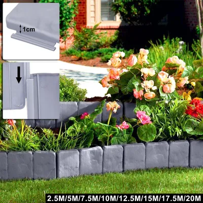 Produktbild von YZNAHRE 7,5m Rasenkante Kunststoff 30 Stück Beeteinfassung T-Form Steinoptik Gartenumrandung Flexible Beetumrandung Gartenpalisade, Hellgrau