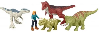 Image de Coffret 4 dinosaures combat carnotaurus + 1 figurine - dino - jurassic world - mattel gwp72