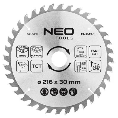 Imagen del producto de Disco de sierra, tipo circular, de 216 x 30 mm, con 36 dientes
