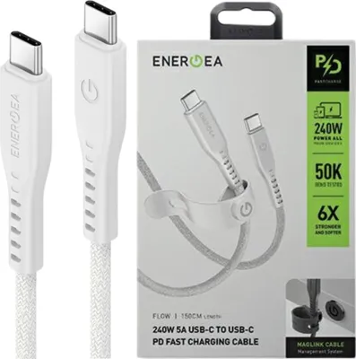 Produktbild von Energea Kabelfluss Usb-C - Usb-C 1.5M Weiss/Weiss 240W 5A Pd Schnellladung
