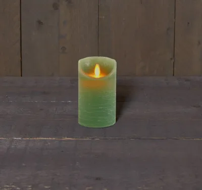 Produktbild von Kerze Jade Grün Wachs Rustic Moving Flame 7,5X12,5Cm3Xaaa/Zeitschaltuhr