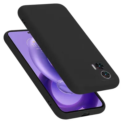 A black phone case is shown diagonally over a smartphone.