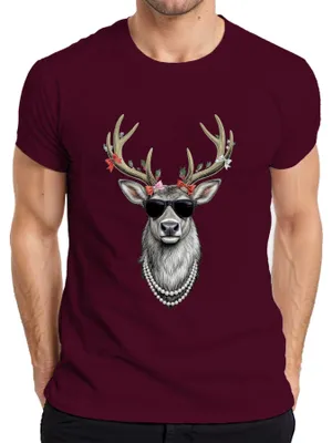Obrázek produktu pro Cool sob se slunečními brýlemi a perlovým náhrdelníkem Vánoční pánské retro tričko, burgundské, 3XL