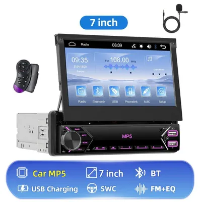 Obrázek produktu pro Autorádio – 1-DIN MP5 – dotykový displej 17,8 cm – Bluetooth a Mirror Link – FM rádio – USB a Type-C – výstupní výkon 4×45 W – vstup pro zadní kameru – černá
