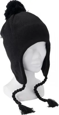 Produktbild von P&T Mütze - Beanie für Erwachsene - Dunkelgrau mit Pompon, Ohrenklappen und Fleece-Innenfutter, Größe 57-59
