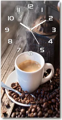 Produktbild von Wanduhr aus Glas – 30x60 cm - Glasbild - Glasuhr - Gehärtetes Glas -Eine Tasse Kaffee
