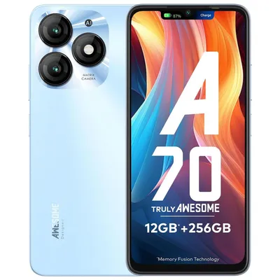 Obrázek produktu pro Smartphone Itel A70, 6,6", 12 GB (4+8) + 256 GB, duální zadní fotoaparát 13 MP, baterie 5000 mAh, dynamický pruh, boční snímač otisků prstů, osmijádrový procesor, barva Brilliant, modrá