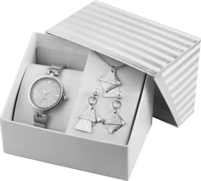 Produktbild von Excellanc Damen - Geschenkset Damenuhr Metallband mit Halskette und Ohrsteckern 1800186