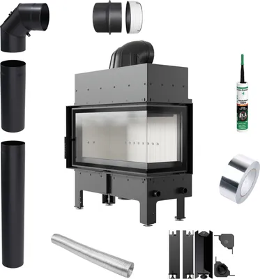 Immagine prodotto di Inserto per caminetto KRATKI FLOKI L destra 12 kW fi200 set di tubi angolari