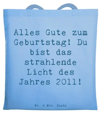 Produktbild von Mr. & Mrs. Panda Tote Bag Spruch 2011 Geburtstag - Sky Blue - Geschenk, liebevolle Geburtstagswünsche, besondere Botschaft, Uni Tasche, Shopping, Alter, Alles Gute zum