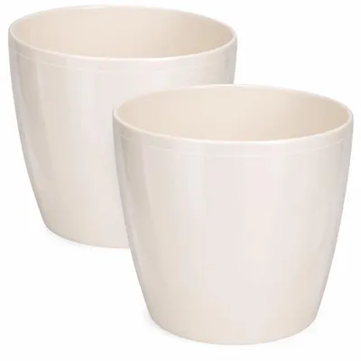 Zdjęcie produktu dla Zestaw 2 dekoracyjnych doniczek z tworzywa sztucznego - kolor beżowy, średnica 14,5 cm
