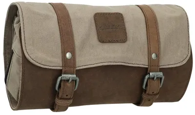 Produktbild von Gusti Waschtasche Leder - Rodney Damen und Herren Kulturtasche zum Aufhängen Kosmetiktasche Kulturbeutel Reise Schminktasche Organizer Toilettenartikel Canvas Khaki Leder – Braun