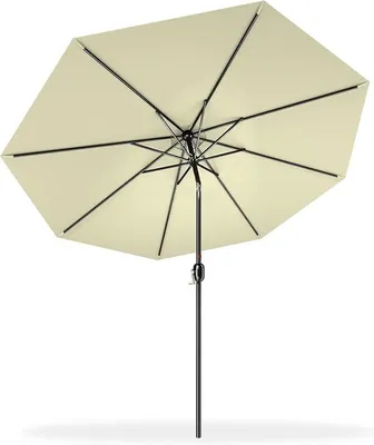 Immagine prodotto di QEENTOE, ombrellone da giardino rotondo, diametro 300 cm, con manovella, protezione UV 40+, stabile, adatto per giardino, balcone e terrazza, colore crema