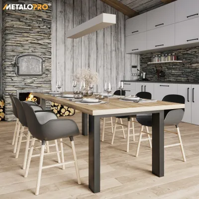 Produktbild von MetaloPro Etamin Extreme - Stabile Metall Tischbeine, Schwarz Tischkufen/Tischgestell für Esstisch, Schreibtisch Möbelfüße Beine, Trapez Form, Schwerlast Design für Wohnzimmer und Büro – 160x80x72 cm