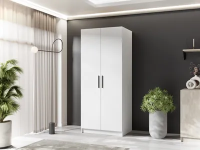 Produktbild von Kleiner weißer Kleiderschrank für Wohnzimmer oder Flur, Stange, Einlegeböden