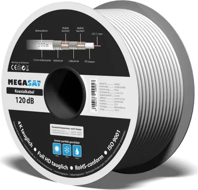 Produktbild von Megasat 75 Ω, 120 dB, 100 m, 100 m, Weiß