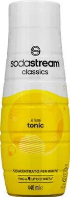 A bottle of SodaStream tonic syrup on a white background.