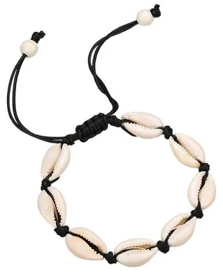 Productafbeelding van Verstelbare armband met witte schelpen - Zwart