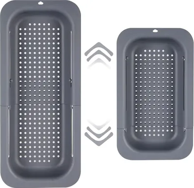 Zdjęcie produktu dla Wysuwany durszlak do zlewu w kolorze ciemnoszarym 34,5-48 x 6,5 x 20 cm
