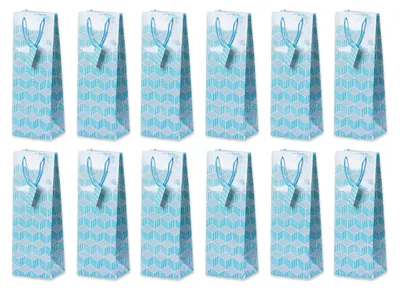 Produktbild von Flaschentüte Geschenktüten 12 Stück mit geometrischem Muster Blau, Geburtstagsgeschenk, Tüten für Flaschen als Geschenk zu besonderen Anlässen