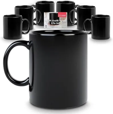 Image de Grandes tasses à café en céramique avec anse - Lot de 6 tasses - 570 ml - Noir - Tasses à café pour boissons chaudes