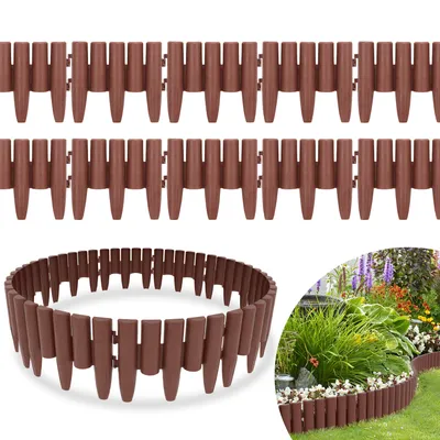Produktbild von TolleTour Rasenkante Holz Beeteinfassung Beetbegrenzung PP-Rasenkanten kunststoff für Garten,Wiese LxH 28x24cm 10-teilige/2,8M Braun