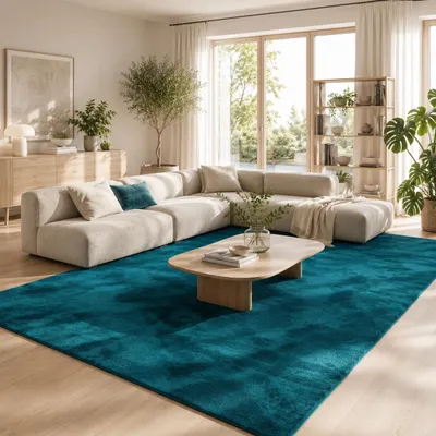 Produktbild von Luxus Super Soft Hochflor Langflor Teppich Melia Petrol, Größe:160x230 cm